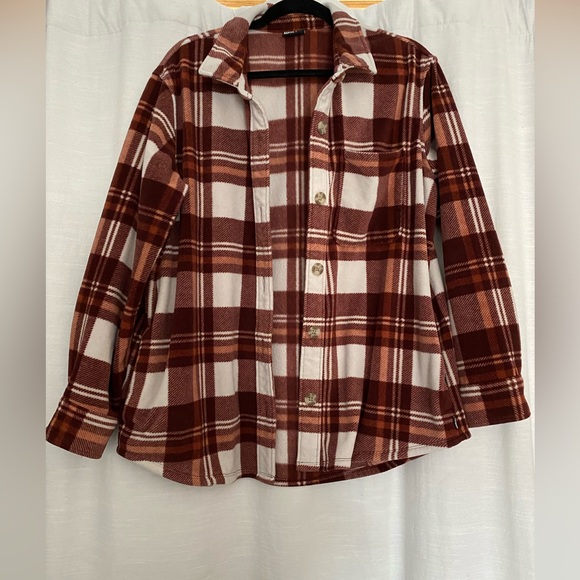 Eddie Bauer shacket women’s flannel fleece jacket LARGE - Picture 3 of 12